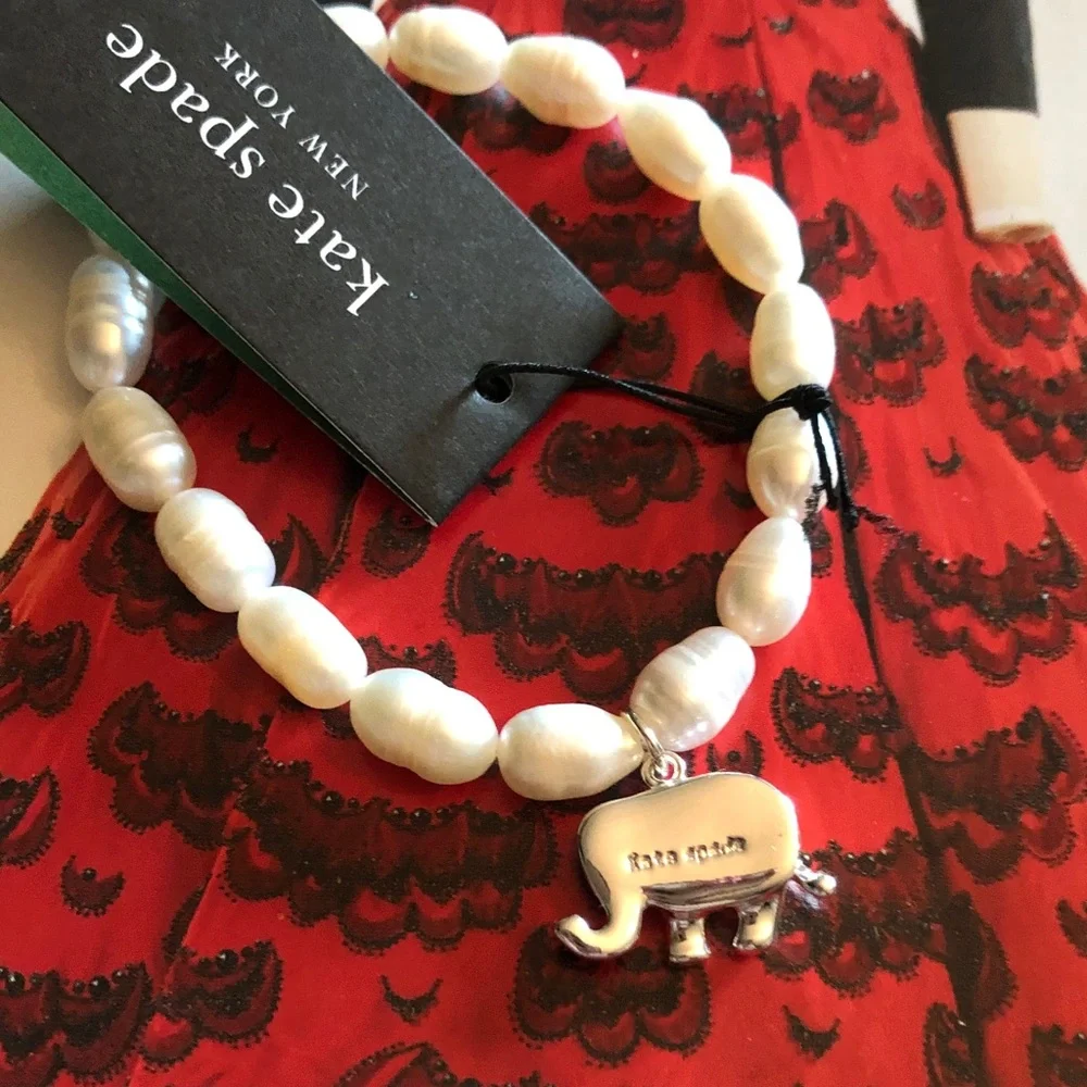 Authentic New/card kate spade  Freshwater Pearl Bracelet/Silver Elephant Charm - Picture 4 of 7